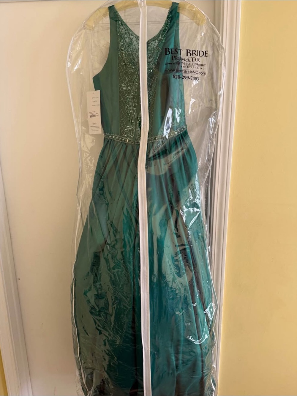 Landau Emerald Green Beaded Tulle Gown